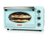 Nostalgia Large-Capacity 0.7-Cu. Ft. Capacity Multi-Functioning Retro Convection Toaster Oven, Fits 12 Slices of Bread and Two 12-Inch Pizzas, Built In Timer, Includes Baking Pan, Aqua