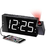 Projection Alarm Clock for Kids Bedroom,Digital Alarm Clock with Projection on Ceiling Wall,Dual Loud Alarm Clock for Heavy Sleeper,USB Port,Easy to Use,Snooze,Dimmer,Battery Backup,Plug-in,12/24H DST