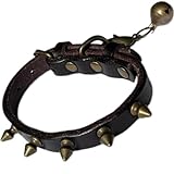 Leather Dog Collar Spiked for Small Dogs with Bell, Adjustable Cowhide Collar Studded Sharp Spikes for Boy Girl Puppies, Sturdy Heavy Duty, Black Extra Small 8'-11'