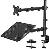 HUANUO Laptop Monitor Mount Stand with Keyboard Tray, Adjustable Notebook Desk Mount with Clamp and Grommet Mounting Base for 13 to 27 Inch LCD Computer Screens Up to 22lbs, Notebook up to 17”