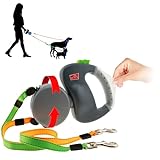 Wigzi Two Dog Retractable Non-Tangling Dog Leash with Innovative Gel Handle - Walk 2 Dogs Up to 50 lbs Each - 10 ft Leads, Small/Medium, Gray
