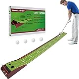 Sesslife Putting Mat for Indoor & Outdoor, Putting Green, 8 FT Golf Putting Mat with 2 Holes and 4 Balls, Auto Ball Return System, Wooden Base and Crystal Velvet Anti-Slip Mat, Gift for Golfers