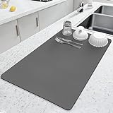 LOPNUR 24'x16' Dish Drying Mats for Kitchen Counter, Diatomite Large Dish Drying Mat, Fast Absorbent Quick Drying Dish Mat, Dish Drying Rack Kitchen Mat with Anti-slip Rubber Backed (Grey, 1 Pack)