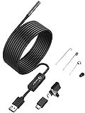 USB Endoscope Type C Borescope for OTG Android Phone, Windows PC, MacBook, 5.5 mm 0.21 Inch Inspection Snake Camera Waterproof, 16.4FT Semi-Rigid Cord with 6 LED Lights (16.4 ft)