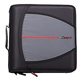 Case-it Mighty Zip Tab Zipper Binder, 3' O-Ring with 5-Color tabs, Expanding File Folder and Shoulder Strap and Handle, D-146- Jet Black