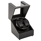 anyasun Double Watch Winder for Automatic Watches,Automatic Watch Winder Box in Black Leather for Luxury Mechanical Watch with Quiet Mabuchi Motor(PU Leather)
