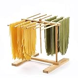 8SOM Bamboo Pasta Drying Rack with Transfer Wand and 12 Bars, Easy to Transfer for Drying Pasta and Cooking, Special Suspension Design for Large Storage