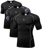 Milin Naco Basketball Compression Shirts for Men Short Sleeve Tops -Workout Baselayer Sports Cool Dry Fit Gym Athletic - Athletic Black/Black/Camo Black X-Large