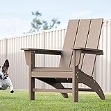 Modern Adirondack Chair Wood Texture, Poly Lumber Patio Chairs, Pre-Assembled Weather Resistant Outdoor Chairs for Pool, Deck, Backyard, Garden, Fire Pit Seating, Weathered Wood