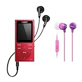 Sony NW-E394 8GB Walkman Audio Player (Red) with Sony MDR-EX15AP Fashion Color EX Series in-Ear Headphones Bundle (2 Items)