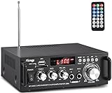 Facmogu 298A Max 300Wx2 Wireless Bluetooth 5.0 Stereo Audio Amplifier, RMS 40Wx2 Power Amp 2 Channel Stereo Receiver for Home Theater Speakers, Bass & Treble Control, USB/SD/RCA/MIC/FM in, Remote