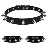 Tosmifairy Cute Leather Black Choker Studded Bracelets Cuffs Punk Goth Accessories Jewelry Set for Women Teen Girls Costume (Black J)
