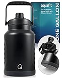 AQUAFIT One Gallon Water Bottle Insulated - Gallon Water Jug 128 oz - Large Water Bottle Insulated Growler - 1 Gallon Water Jug, Stainless Steel Big Water Bottle with Straw (1 Gallon, Midnight Black)