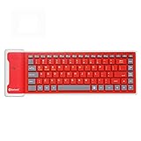 FLY WAY Mini Wireless Bluetooth Keyboard,Foldable Portable Silent Click Silicone Soft Waterproof Slim Rollup Keypad Rechargeable for PC Notebook Laptop (Red)