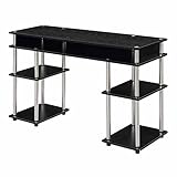 Convenience Concepts Designs2Go No Tools Student Contemporary Office Desk and Vanity with Shelves, 47.25' L x 15.75' W x 30' H, Black