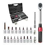 SETTECH 22PCS Bike Torque Wrench Set,1/4inch Drive Click Torque Screwdriver,17.7-194.7IN.LB/ 2-22NM,Bicycle Tool Kit With Allen Wrench,Torx Bit Set and Dual-Direction Reversible Ratcheting Wrench Set