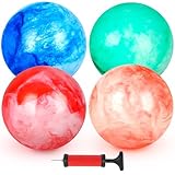 AMOR PRESENT 4PCS Bouncing Ball with Pump, 8.7inch Marbleized Bouncy Balls Rubber Inflatable Kick Ball Game Ball Bouncing Sensory Balls for Kids