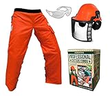 Forester Protective Clothing - OEM Forestry Cutter Combo Kit Apron Chaps Helmet Face Shield Ear Muffs Safety Glasses Arborist Equipment Chainsaw Pants Logging Tools Helmet Accessories Orange