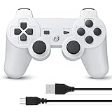 Powerextra PS-3 Controller Wireless Compatible with Play-Station 3 Rechargable Remote Control Gamepad with Charging Cable for PS-3 (White)