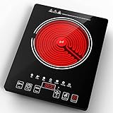 Electric Cooktop, QTYANCY Portable Ceramic Cooktop, 120V 8 Power 8 Temperature Levels, Timer & Child lock, Overheat Protection Hot Plate