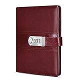 Diary with Lock, A5 PU Leather Journal with Combination Lock Password Journal Locking Journal Diary (Wine Red)