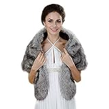 Aukmla Wedding Faux Fur Shawls and Wraps Bride Bridesmaids Fur Stoles Winter Cover Up Bridal Fur Scarfs for Women and Girls (Grey, US 4-14 (S-M))
