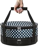 Insulated Round Casserole Carrier, Pie Carrier & Cake Carrier with Lid and Handle (12.5' x 6') – Insulated Food Carrier w/ Dual Zippers, Structured Base & Lid – Hot Dish Carrier [Navy Polka Dot]
