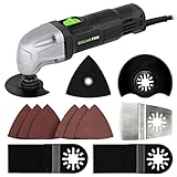 GALAX PRO 22000 OPM 1.5A Oscillating Multi Tool, 3 Degree Oscillating Angle with 3 Pieces Saw Blades, 1 Piece Semi Circle Blade Sanding Plate, 6 Pieces Sanding Papers for Grinding