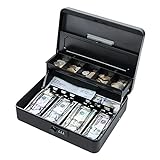 Tera Large Cash Box with Money Tray and Combination Lock 4 Bill 5 Coin Slots Safe Metal Portable Money Box for Security 11.8L x 9.4H x 3.5W Inches for Small Business Market Yard Sale Home Family CL380