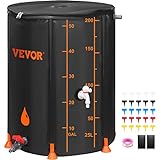 VEVOR 53 Gallon Collapsible Rain Barrel, Portable Rainwater Collection System Water Storage Tank for Garden Water Catcher,Rain Water Collection Barrel with Two Spigots and Overflow Kit,Black