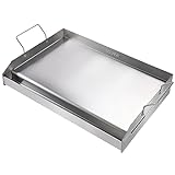 VEVOR Stainless Steel Griddle, 23.5'x16' Pre-Seasoned Stove Top Griddle, Rectangular Double Burner Griddle Pan, Non-Stick Family Pan Cookware with Handles and Oil Groove, for BBQ, Gas Grills, Silver