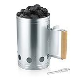 HaSteeL Charcoal Chimney, 10.6x6.7 Inch Heavy Duty BBQ Chimney Starter for Outdoor Grilling Barbecue Camping, Quick Rapid Fir Briquette Coal, Heat Resistant Wooden Handle & Screwdriver