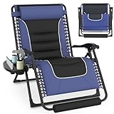 Slendor Oversized Padded Zero Gravity Chair, 33Inch XXL Reclining Camping Lounge Chair with Large Cup Holder & Footrest, Reclining Patio Chairs Folding Recliner for Outdoor Indoor, Blue
