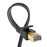 Cat 8 Ethernet Cable 50 ft, Nylon Braided High Speed Heavy Duty Cat8 Network LAN Patch Cord, 40Gbps 2000Mhz SFTP RJ45 Flat Internet Cable Shielded in Wall, Indoor&Outdoor for Modem/Router/Gaming/PC