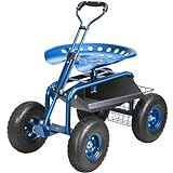VEVOR Rolling Garden Work Seat with Wheels, Gardening Stool for Planting, 360 Degree Swivel Seat, Garden Scooter with Steering Handle & Tool Tray, Garden Chair for Outdoor, Patio and Yard, Blue