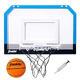 Franklin Sports Over the Door Indoor Basketball Hoop - Kids Mini Hoop for Bedroom - Steel Rim Mini Hoop - Includes Ball and Pump - Blue