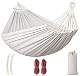 Outerman Camping Portable Hammocks (Max 550lb) Upgraded Thickened Durable Canvas Fabric, Two Anti Roll Balance Beam and Sturdy Metal Knot Tree Straps for Travel, Beach, Backyard etc.