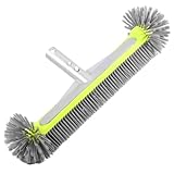 Professional Heavy Duty Swimming Pool Wall & Tile Brush，17.5' Round Ends Pool Brush Head with Sturdy Aluminum Handle for Cleans Walls, Tiles & Floors, Premium Nylon Bristles with EZ Clips