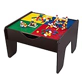 KidKraft 2-in-1 Reversible Top Activity Table with 200 Building Bricks and 30-Piece Wooden Train Set, Espresso, Gift for Ages 3+