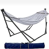 Tranquillo Adjustable Hammock Stand 600 lbs Capacity, Collapsible Camping Hammock and Stand, Double Hammock with Stand for 2 Persons, Quick & Easy Assembly Garden Yard Patio Lawn, Grey