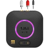1Mii B06S+ Bluetooth 5.2 Receiver, HiFi Bluetooth Audio Adapter w/LDAC, aptx HD & aptx Low Latency, Long Range Hi-Res Audio with Volume Control, 3.5mm & RCA outputs, Easy Setup for Home Stereo System