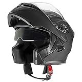 Rapido Boutique Collection Snowmobile Motorcycle Dual Visor Flip Up Modular Full Face Helmet DOT Approved, Matte Black - M
