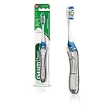 GUM Folding Travel Toothbrush - Compact Head + Tongue Cleaner - Soft Bristled Travel Toothbrushes for Adults (Pack of 6)