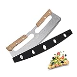 14' Premium Pizza Cutter Rocker Style AKGUNDA , Very Sharp Stainless Steel Pizza Knife Slicer Blade with Cover, Safer with Double Wooden Grip, Chopper Suitable for Cakes all Types of crusts