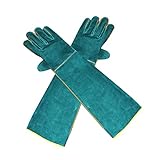 Decdeal Anti-Bite Safety Gloves, Reinforced Leather Padding Dog,Cat Scratch,Cat Gloves,Dog Bite Sleeve,Ultra Long Leather Green Pets Grip Biting Protective Gloves for Catch Dog Cat Reptiles Animal