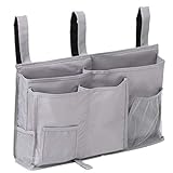Aiduy Bedside Caddy, Hanging Storage Bag Holder Beside Organizer with 8 Pockets for Bunk Dorm Rooms and Hospital Bed Rails, Grey