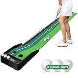 Asgens Golf Putting Green Mat with Auto Ball Return System 2 Holes / 2 Sizes Golf Game Practice Equipment and Golf Gifts for Home Office Backyard Indoor Outdoor Use - 9.8 Feet with 3 Bonus Balls