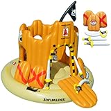 SWIMLINE Giant Inflatable Pirate Castle Pool Float For Kids And Adults Size| Floating Kingdom Raft Lounger Combo With Gate Shield Windows & Accessories For Pools Lakes Beach | Fits Up To 4 People