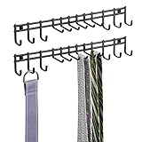 mDesign Closet Wall Mount Metal Accessory Organizer and Storage Center - Modern Slim Holder for Womens and Mens Ties, Belts, Scarves, Sunglasses, Watches - 12 Hooks, 2 Pack, Matte Black