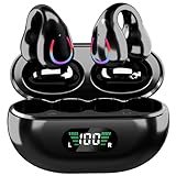 BUABMEQ Open Clip Ear Headphones, Bluetooth 5.3 Wireless Earbuds Sports Bone Conduction Headphones with Digital Display Charging Case 60 Hours Playtime IPX4 Waterproof for Running, Walking, Workout
